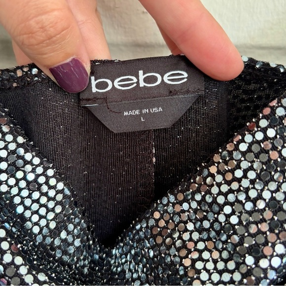 bebe Black Gun Sparkling Mini/Midi Dress, SZ L NWT 🪩 - Picture 2 of 9